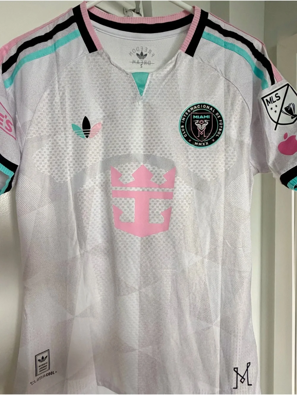 Messi adidas White Jersey with Pink & Teal Accents